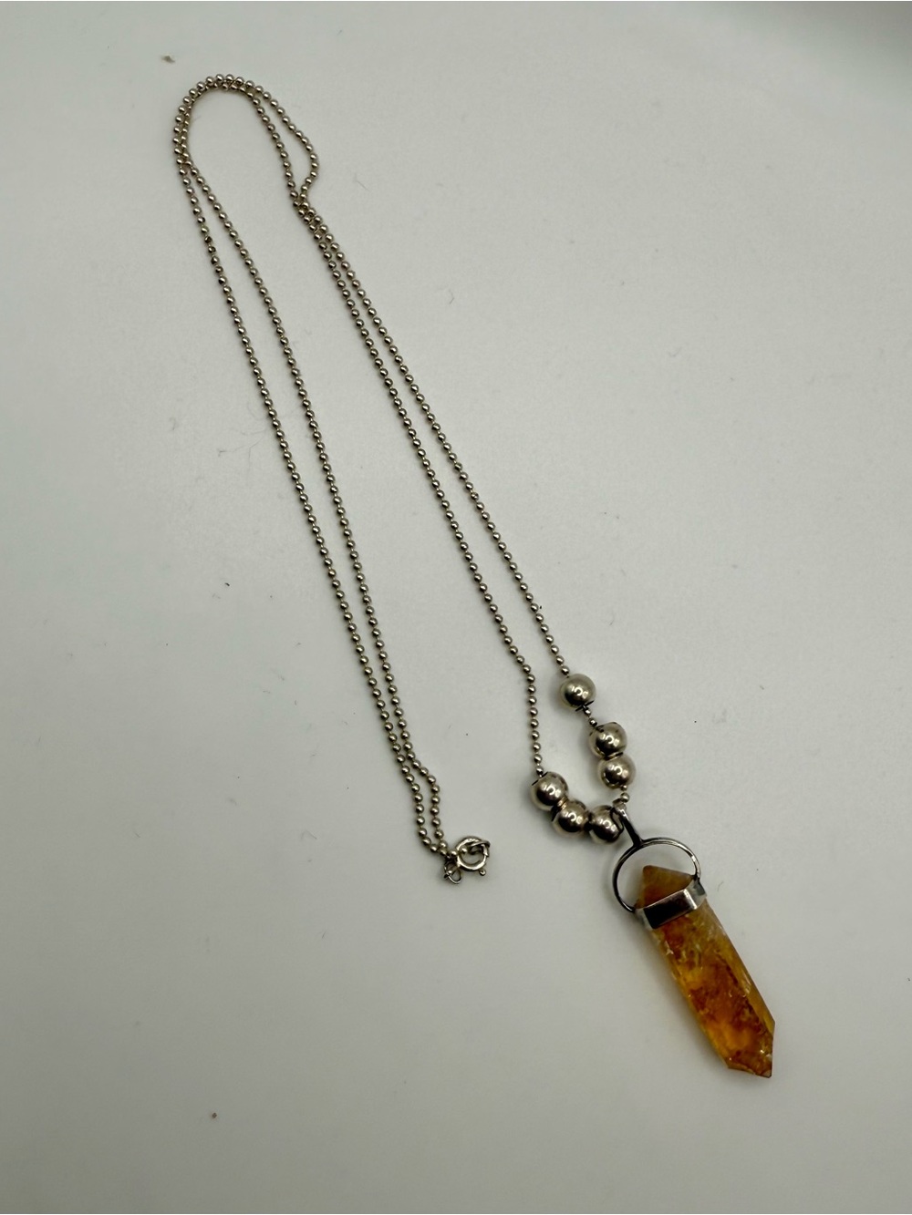 Sterling Silver 925 Citrine Crystal Gold Flakes Pendant Necklace 13.5”